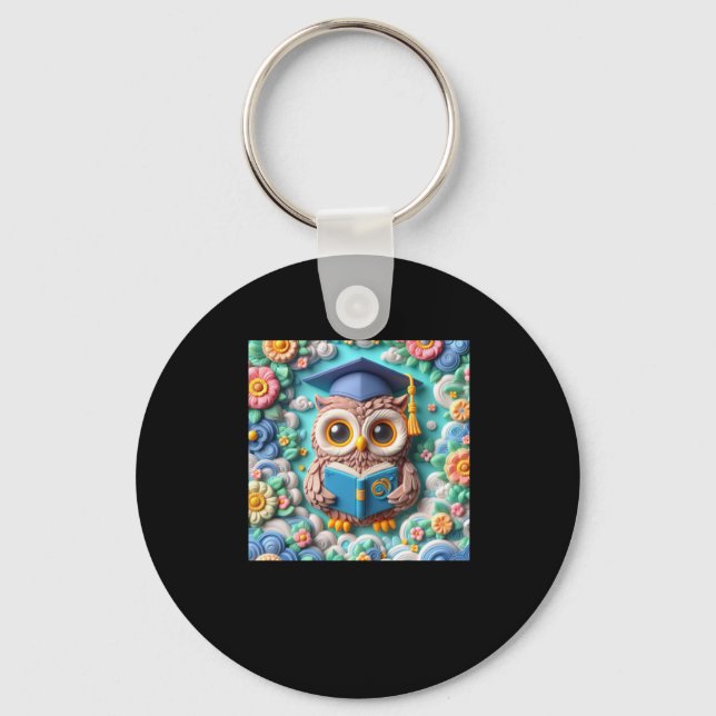 3d Owl #5 Sticker  Key Ring (Front)