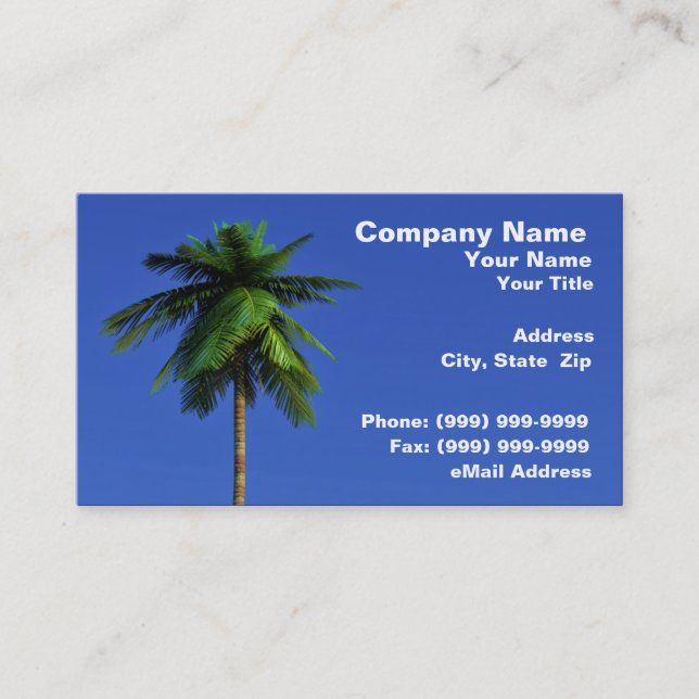 3D Palm Tree Against Clear Blue Sky Business Card (Front)