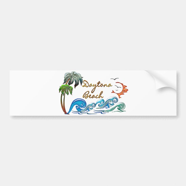 3d Palms, Waves & Sunset DAYTONA BEACH Bumper Sticker (Front)