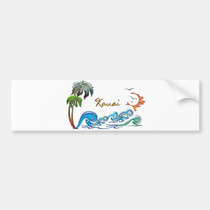 3d Palms, Waves & Sunset KAUAI Bumper Sticker