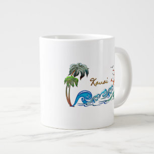 3d Palms, Waves & Sunset KAUAI Large Coffee Mug