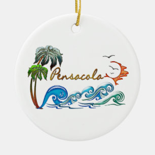 3d Palms, Waves & Sunset PENSACOLA Ceramic Tree Decoration