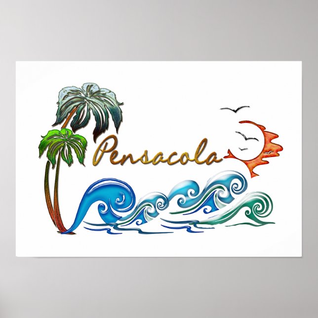 3d Palms, Waves & Sunset PENSACOLA Poster (Front)