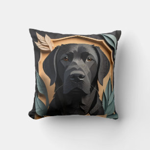 3D Paper Art Black Labrador Design T-shirt Cushion