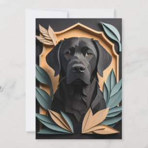 3D Paper Art Black Labrador Design T-shirt  Invitation