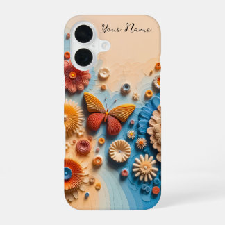 3D Paper Art Butterfly and Flowers iPhone 16 Case