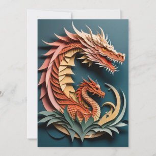 3D Paper Art Design Dragon T-shirt Invitation
