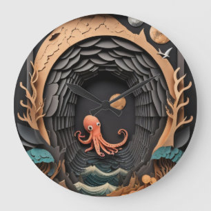 3D Paper Art Design T-shirt  Large Clock