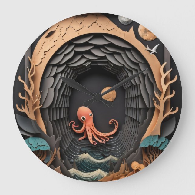 3D Paper Art Design T-shirt  Large Clock (Front)