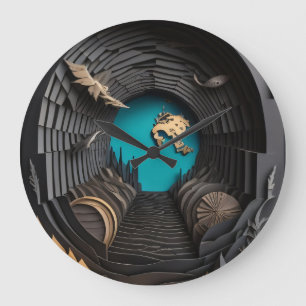 3D Paper Art Design T-shirt Large Clock