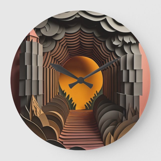 3D Paper Art Design T-shirt  Large Clock (Front)