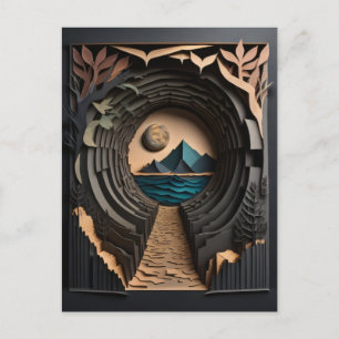 3D Paper Art Design T-shirt  Postcard