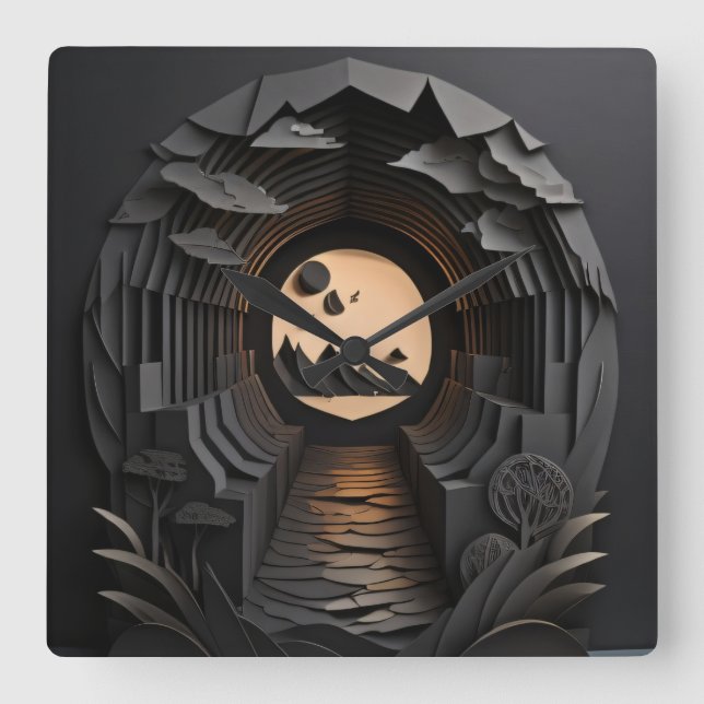 3D Paper Art Design T-shirt  Square Wall Clock (Front)