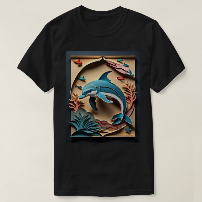 3D Paper Art Dolphin Design T-shirt  (Design Front)