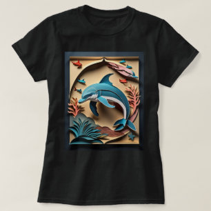 3D Paper Art Dolphin Design T-shirt