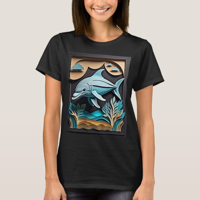 3D Paper Art Dolphin Design T-shirt  (Front)