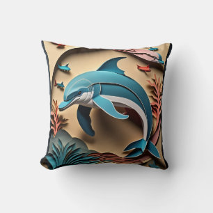 3D Paper Art Dolphin Design T-shirt  Cushion