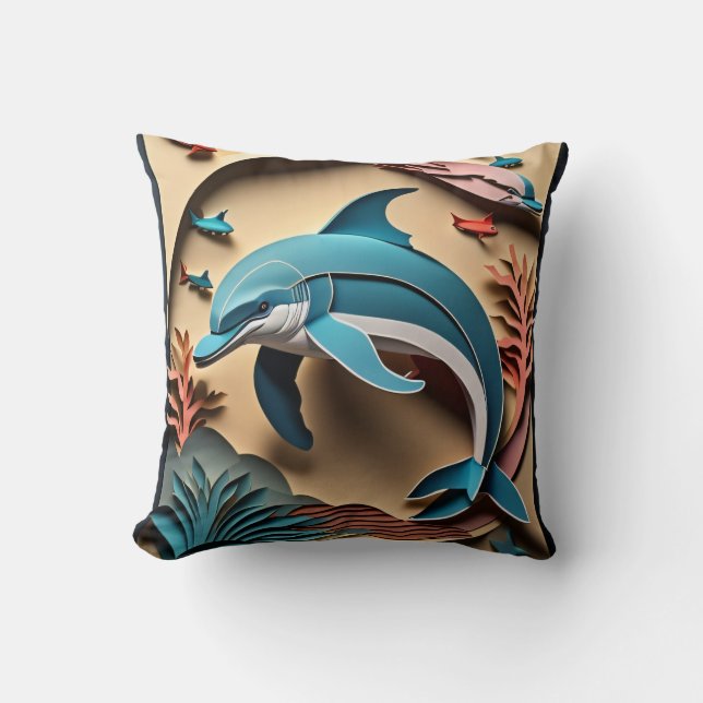 3D Paper Art Dolphin Design T-shirt  Cushion (Front)