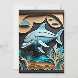 3D Paper Art Dolphin Design T-shirt Invitation