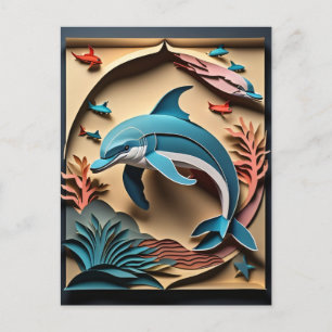 3D Paper Art Dolphin Design T-shirt  Postcard