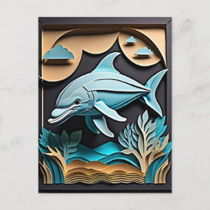 3D Paper Art Dolphin Design T-shirt  Postcard