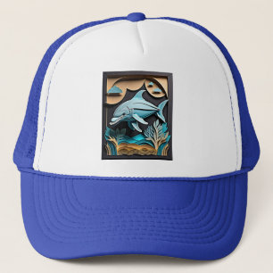 3D Paper Art Dolphin Design T-shirt Trucker Hat