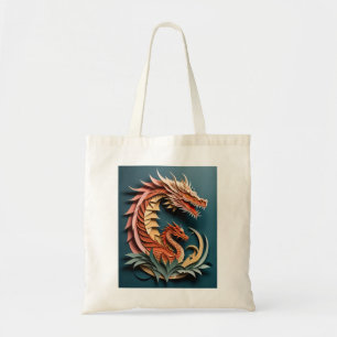 3D Paper Art Dragon Design T-shirt Tote Bag