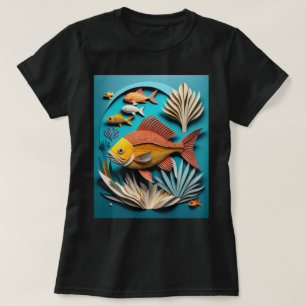 3D Paper Art Fish Design T-shirt