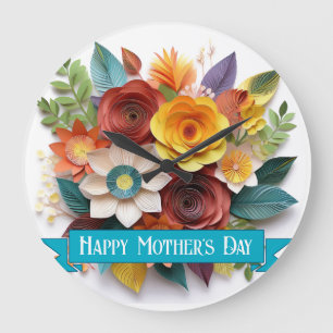 3D Paper Art Floral Mother's Day Large Clock