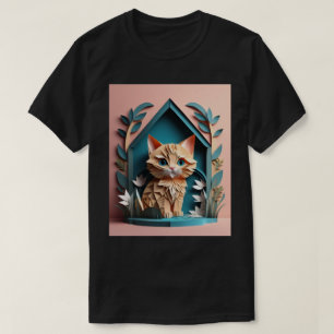 3D Paper Art Kitten Design T-shirt