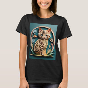 3D Paper Art Kitten Design T-shirt