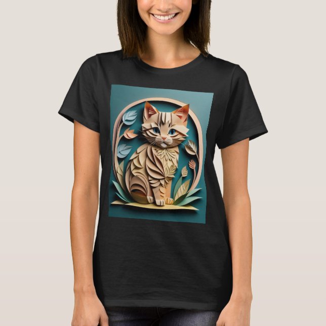3D Paper Art Kitten Design T-shirt  (Front)