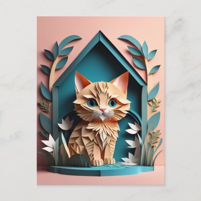 3D Paper Art Kitten Design T-shirt  Postcard (Front)