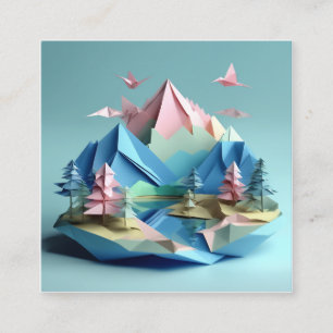  3d paper art, Lake scenery landscape, mountains,  Square Business Card