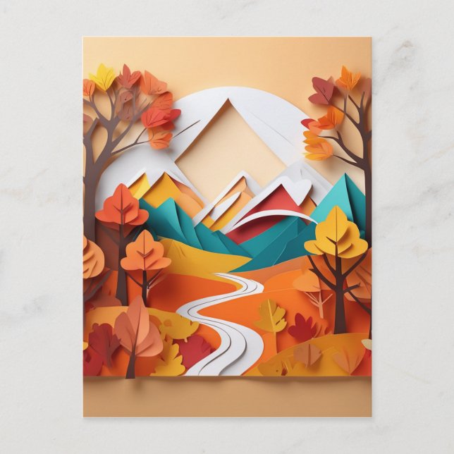  3d paper art, Landscape in fall season in the sty Postcard (Front)
