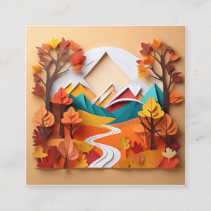 3d paper art, Landscape in fall season in the sty Square Business Card