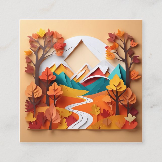  3d paper art, Landscape in fall season in the sty Square Business Card (Front)