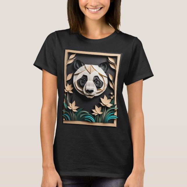 3D Paper Art Panda Design T-shirt  (Front)