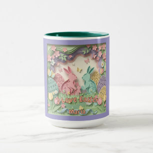 3D Paper Cut Bunny & Easter Eggs Combination Mug
