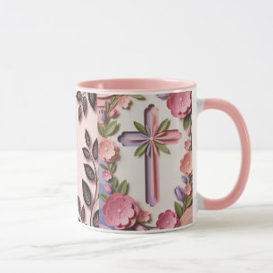 3D Paper-Cut Cross Design Mug – AI-Generated