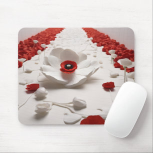 3D Paper Flower Art Bold Red & White Design Mouse Mat