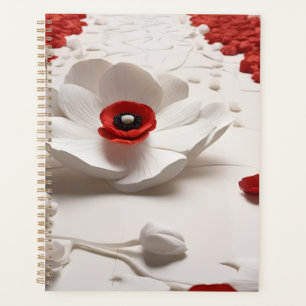 3D Paper Flower Art Bold Red & White Design Planner