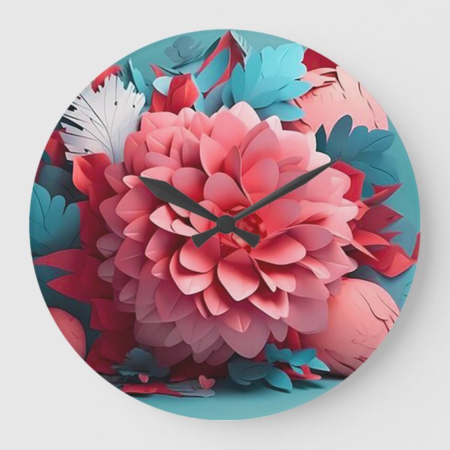 3d paper flowers large clock (Front)