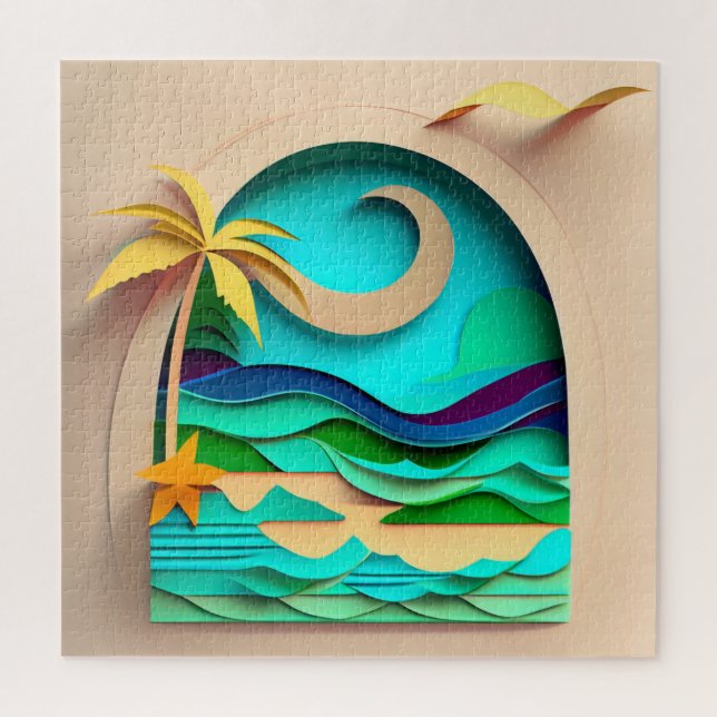 3D Papercraft Tropical Beach Jigsaw Puzzle (Vertical)