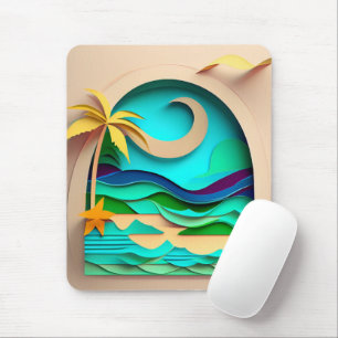 3D Papercraft Tropical Beach Mouse Mat