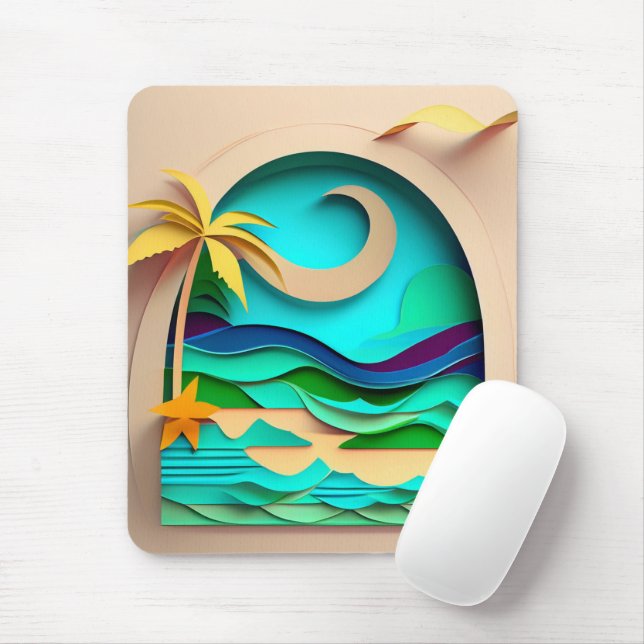 3D Papercraft Tropical Beach Mouse Mat (With Mouse)