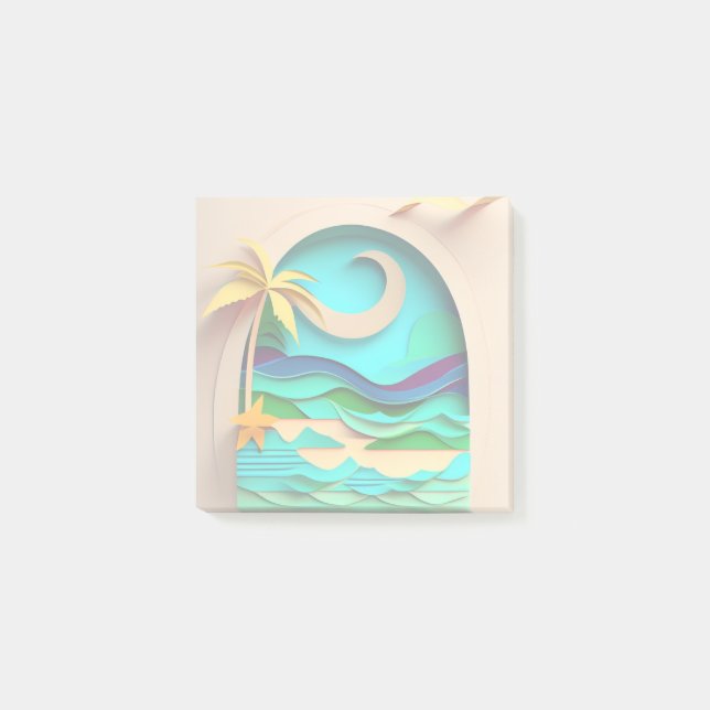 3D Papercraft Tropical Beach Post-it Notes (Front)