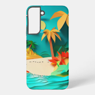 3D Papercraft Tropical Beach Samsung Galaxy Case