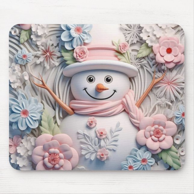 3D Pastel Snowman Mouse Mat (Front)