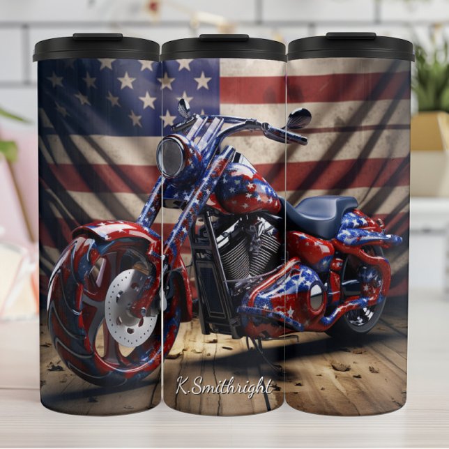 3D Patriotic Motorcycle Wooden Floor Thermal Tumbler (Creator Uploaded)